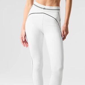 ALO HEART THROB HIGH-WAIST LEGGING XS WHITE WITH BLACK TRIM